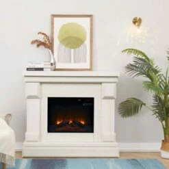 Hestia Faux Marble Electric Fireplace Mantle Gray - Teamson Home