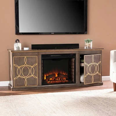 Tiessil Electric Fireplace Console with Media Storage Brown/Gold - Aiden Lane 3 Tiessil Electric Fireplace Console with Media Storage Brown/Gold - Aiden Lane