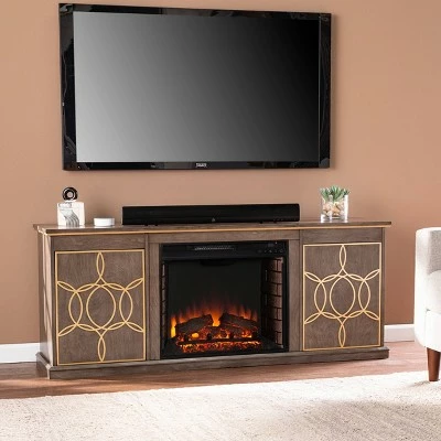 Tiessil Electric Fireplace Console with Media Storage Brown/Gold - Aiden Lane 5 Tiessil Electric Fireplace Console with Media Storage Brown/Gold - Aiden Lane - Image 3