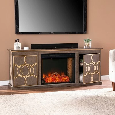 Tiessil Smart Fireplace Console with Media Storage Brown/Gold - Aiden Lane 3 Tiessil Smart Fireplace Console with Media Storage Brown/Gold - Aiden Lane