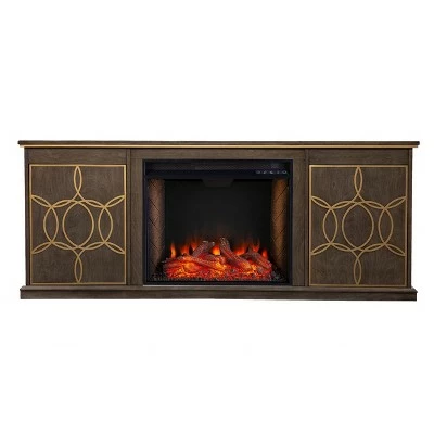 Tiessil Smart Fireplace Console with Media Storage Brown/Gold - Aiden Lane 4 Tiessil Smart Fireplace Console with Media Storage Brown/Gold - Aiden Lane - Image 2