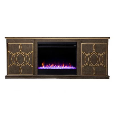 Tiessil Color Changing Fireplace Console with Media Storage Brown/Gold - Aiden Lane 4 Tiessil Color Changing Fireplace Console with Media Storage Brown/Gold - Aiden Lane - Image 2