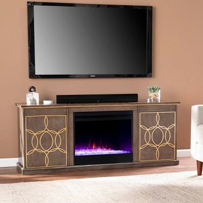 Tiessil Color Changing Fireplace Console with Media Storage Brown/Gold - Aiden Lane 5 Tiessil Color Changing Fireplace Console with Media Storage Brown/Gold - Aiden Lane - Image 3