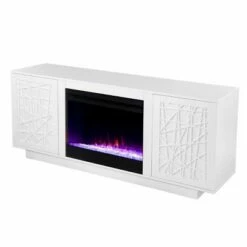 Flonsland Color Changing Fireplace with Media Storage White - Aiden Lane