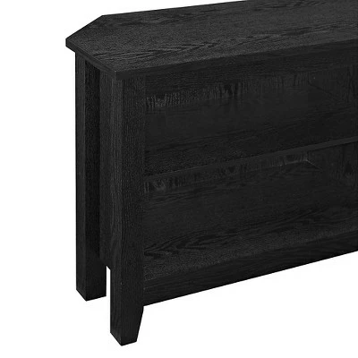 Farmhouse 4 Cubby Wood Open Storage Corner TV Stand for TVs up to 65" - Saracina Home Black 4 Farmhouse 4 Cubby Wood Open Storage Corner TV Stand for TVs up to 65" - Saracina Home Black - Image 2