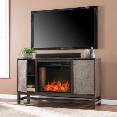 Tifchar Alexa Smart Fireplace with Media Storage Brown/Silver - Aiden Lane 4 Tifchar Alexa Smart Fireplace with Media Storage Brown/Silver - Aiden Lane - Image 3