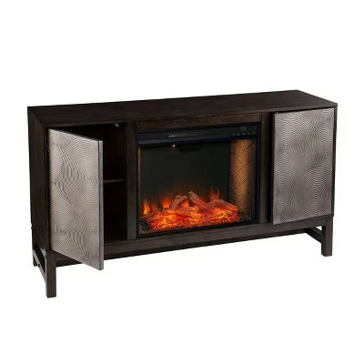 Tifchar Alexa Smart Fireplace with Media Storage Brown/Silver - Aiden Lane 10 Tifchar Alexa Smart Fireplace with Media Storage Brown/Silver - Aiden Lane - Image 9