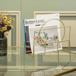 Fabulaxe Gold Metal Modern Decorative Freestanding Floor Magazine Book Rack Storage Holder