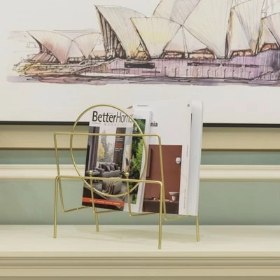 Fabulaxe Gold Metal Modern Decorative Freestanding Floor Magazine Book Rack Storage Holder 4 Fabulaxe Gold Metal Modern Decorative Freestanding Floor Magazine Book Rack Storage Holder - Image 3