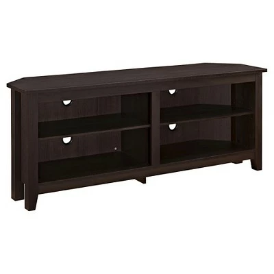 Farmhouse 4 Cubby Wood Open Storage Corner TV Stand for TVs up to 65" - Saracina Home Black 9 Farmhouse 4 Cubby Wood Open Storage Corner TV Stand for TVs up to 65" - Saracina Home Black - Image 7