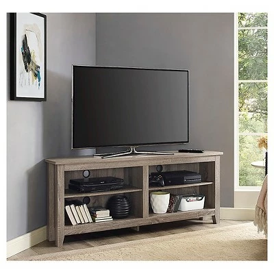 Farmhouse 4 Cubby Wood Open Storage Corner TV Stand for TVs up to 65" - Saracina Home Black 12 Farmhouse 4 Cubby Wood Open Storage Corner TV Stand for TVs up to 65" - Saracina Home Black - Image 10