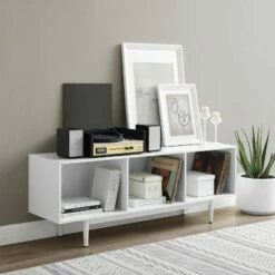 Large Liam Record Storage Console Cabinet - Crosley White