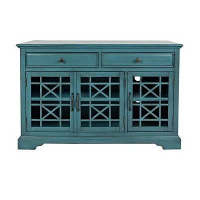 Wooden Media Unit with 2 Drawers and 3 Doors Blue - Benzara 3 Wooden Media Unit with 2 Drawers and 3 Doors Blue - Benzara