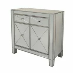 Mirrored Storage Cabinet with 2 Drawers and 2 Doors Silver/Clear - The Urban Port