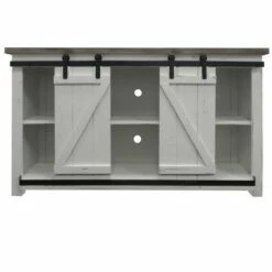 Farmhouse Style Barn Style Sliding Door TV Stand for TVs up to 60" Brown/White - The Urban Port