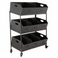 Olivia & May Metal Rolling Cart with 3 Shelves Black - Olivia & May