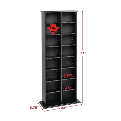 Double Media Storage Tower - Black - Prepac 4 Double Media Storage Tower - Black - Prepac - Image 2