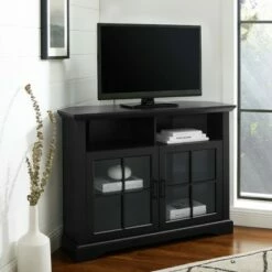 Tasi Traditional Windowpane Corner TV Stand for TVs up to 50" - Saracina Home Solid Black