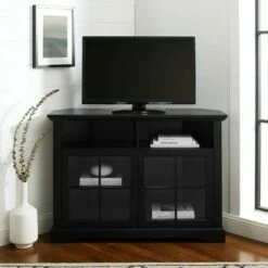 Tasi Traditional Windowpane Corner TV Stand for TVs up to 50" - Saracina Home Solid Black -Cheap TV Stands Store unnamed file 334