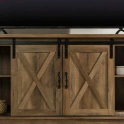 Modern Sliding Barndoor Farmhouse TV Stand for TVs up to 65" - Saracina Home White/rustic Oak -Cheap TV Stands Store unnamed file 3358