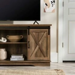 Modern Sliding Barndoor Farmhouse TV Stand for TVs up to 65" - Saracina Home White/rustic Oak -Cheap TV Stands Store unnamed file 3360