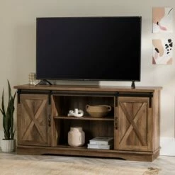 Modern Sliding Barndoor Farmhouse TV Stand for TVs up to 65" - Saracina Home White/rustic Oak -Cheap TV Stands Store unnamed file 3361