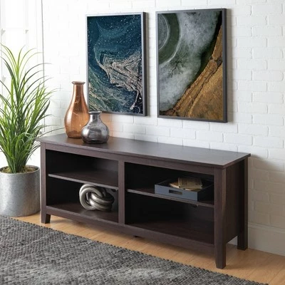 Farmhouse 4 Cubby Wood Open Storage TV Stand for TVs up to 65" - Saracina Home Driftwood 6 Farmhouse 4 Cubby Wood Open Storage TV Stand for TVs up to 65" - Saracina Home Driftwood - Image 4