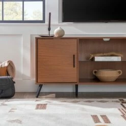 2 Door Mid-Century Modern Wood Storage TV Stand for TVs up to 65" - Saracina Home Dark Walnut -Cheap TV Stands Store unnamed file 3420