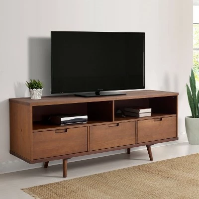 Cara Mid-Century Modern 3 Drawer TV Stand for TVs up to 65" - Saracina Home Caramel 3 Cara Mid-Century Modern 3 Drawer TV Stand for TVs up to 65" - Saracina Home Caramel