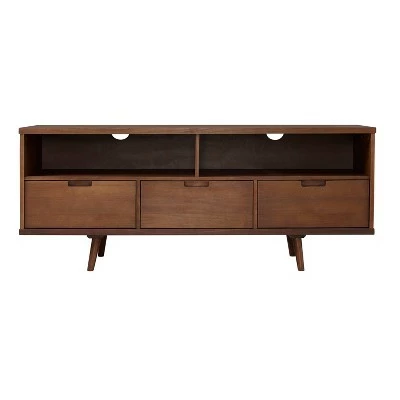 Cara Mid-Century Modern 3 Drawer TV Stand for TVs up to 65" - Saracina Home Caramel 4 Cara Mid-Century Modern 3 Drawer TV Stand for TVs up to 65" - Saracina Home Caramel - Image 2