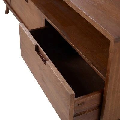 Cara Mid-Century Modern 3 Drawer TV Stand for TVs up to 65" - Saracina Home Caramel 7 Cara Mid-Century Modern 3 Drawer TV Stand for TVs up to 65" - Saracina Home Caramel - Image 5