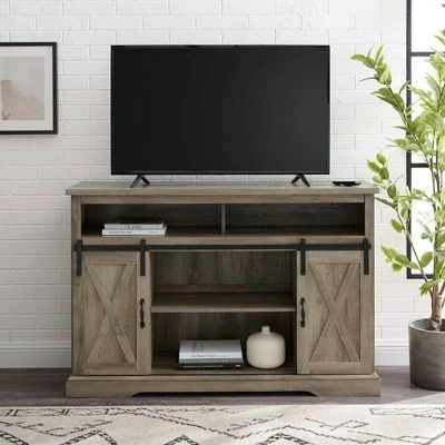 Farmhouse Sliding Barndoor Highboy TV Stand for TVs up to 58" - Saracina Home Solid White/rustic Oak 5 Farmhouse Sliding Barndoor Highboy TV Stand for TVs up to 58" - Saracina Home Solid White/rustic Oak - Image 3