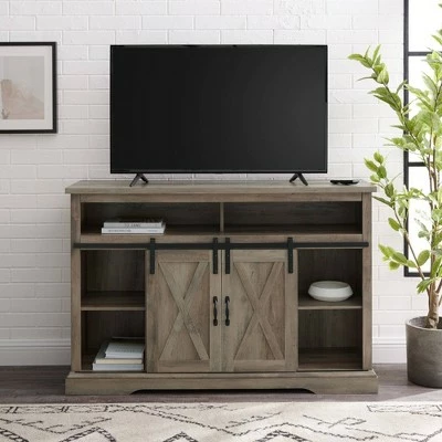 Farmhouse Sliding Barndoor Highboy TV Stand for TVs up to 58" - Saracina Home Solid White/rustic Oak 8 Farmhouse Sliding Barndoor Highboy TV Stand for TVs up to 58" - Saracina Home Solid White/rustic Oak - Image 6