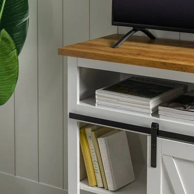 Farmhouse Sliding Barndoor Highboy TV Stand for TVs up to 58" - Saracina Home Solid White/rustic Oak 10 Farmhouse Sliding Barndoor Highboy TV Stand for TVs up to 58" - Saracina Home Solid White/rustic Oak - Image 8