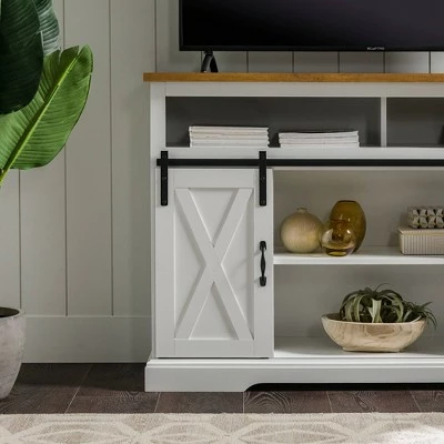 Farmhouse Sliding Barndoor Highboy TV Stand for TVs up to 58" - Saracina Home Solid White/rustic Oak 13 Farmhouse Sliding Barndoor Highboy TV Stand for TVs up to 58" - Saracina Home Solid White/rustic Oak - Image 11