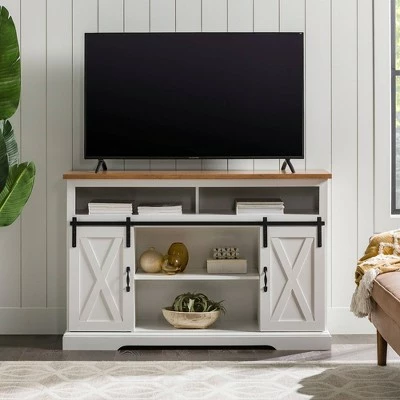 Farmhouse Sliding Barndoor Highboy TV Stand for TVs up to 58" - Saracina Home Solid White/rustic Oak 14 Farmhouse Sliding Barndoor Highboy TV Stand for TVs up to 58" - Saracina Home Solid White/rustic Oak - Image 12