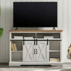 Farmhouse Sliding Barndoor Highboy TV Stand for TVs up to 58" - Saracina Home Solid White/rustic Oak 33 Farmhouse Sliding Barndoor Highboy TV Stand for TVs up to 58" - Saracina Home Solid White/rustic Oak -Cheap TV Stands Store unnamed file 3497
