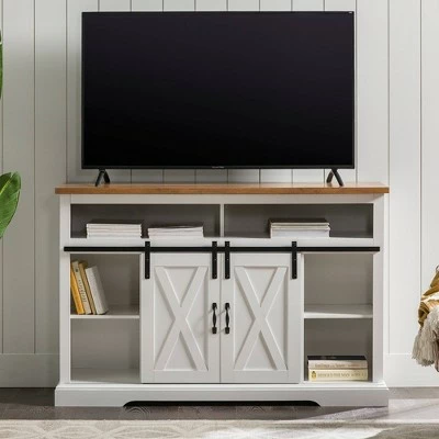 Farmhouse Sliding Barndoor Highboy TV Stand for TVs up to 58" - Saracina Home Solid White/rustic Oak 15 Farmhouse Sliding Barndoor Highboy TV Stand for TVs up to 58" - Saracina Home Solid White/rustic Oak - Image 13