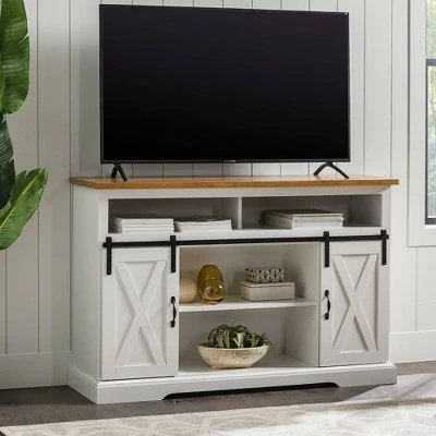 Farmhouse Sliding Barndoor Highboy TV Stand for TVs up to 58" - Saracina Home Solid White/rustic Oak 16 Farmhouse Sliding Barndoor Highboy TV Stand for TVs up to 58" - Saracina Home Solid White/rustic Oak - Image 14