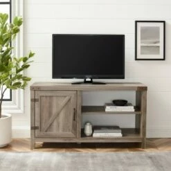 Clarabelle Rustic Farmhouse Barn Door TV Stand for TVs up to 50" - Saracina Home Gray Wash -Cheap TV Stands Store unnamed file 3540