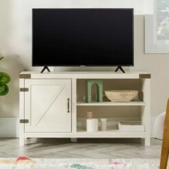 Clarabelle Rustic Farmhouse Barn Door TV Stand for TVs up to 50" - Saracina Home Gray Wash -Cheap TV Stands Store unnamed file 3547