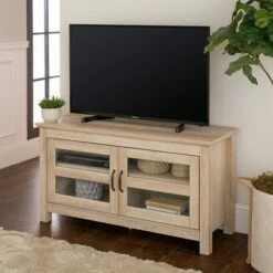 2 Door Wood Closed Storage Console TV Stand for TVs up to 50" - Saracina Home Brown