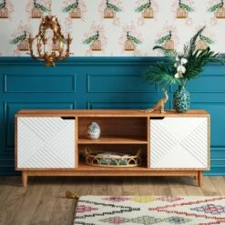 Touraco TV Stand for TVs up to 55" White Brown/White - Opalhouse™