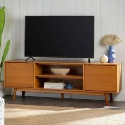 Solid Wood Mid-Century Modern TV Stand for TVs up to 65" - Saracina Home Caramel -Cheap TV Stands Store unnamed file 3732