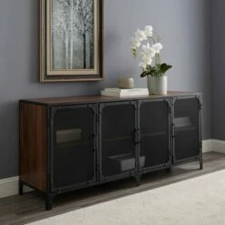 Urban Industrial Metal Mesh 4 Door TV Stand for TVs up to 65" - Saracina Home Gray Wash -Cheap TV Stands Store unnamed file 3756