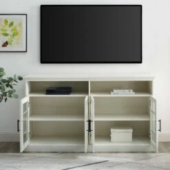 Transitional 4 Door Windowpane TV Stand for TVs up to 65" - Saracina Home White -Cheap TV Stands Store unnamed file 3765
