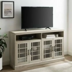 Transitional 4 Door Windowpane TV Stand for TVs up to 65" - Saracina Home White -Cheap TV Stands Store unnamed file 3771