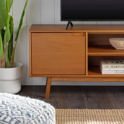 Solid Wood Mid-Century Modern TV Stand for TVs up to 80" - Saracina Home Caramel 10 Solid Wood Mid-Century Modern TV Stand for TVs up to 80" - Saracina Home Caramel - Image 8
