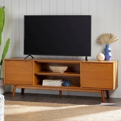 Solid Wood Mid-Century Modern TV Stand for TVs up to 80" - Saracina Home Caramel 18 Solid Wood Mid-Century Modern TV Stand for TVs up to 80" - Saracina Home Caramel - Image 16