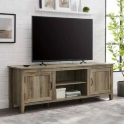 Modern Farmhouse Wood TV Stand for TVs up to 80" - Saracina Home Gray Wash